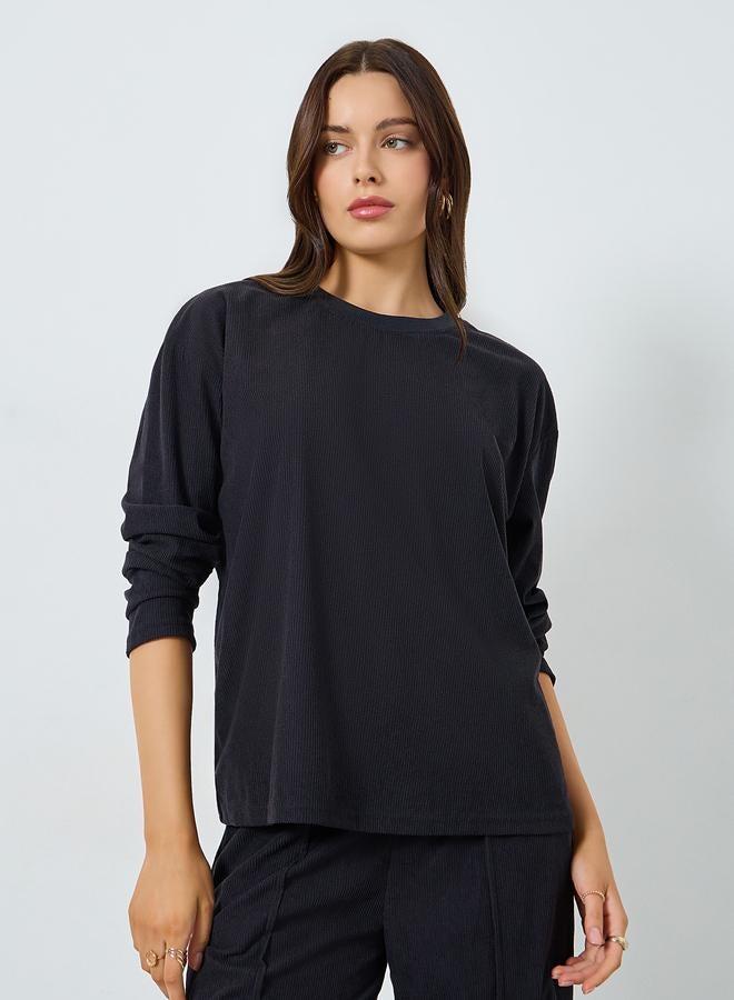 Styli Women Dark Blue Textured Top and Joggers Co-Ords - Image 2